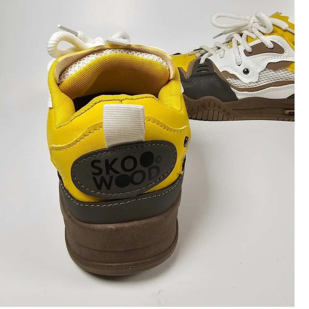 Yellow y2k Chunky Platform Sneakers Yellow Brown White Multi-Color Low Top Shoes